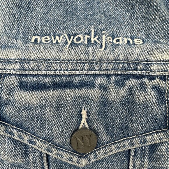 Vintage Denim Vest Sleeveless Jacket Small Blue Cotton NY Jeans Hong Kong Y2K - Picture 4 of 8